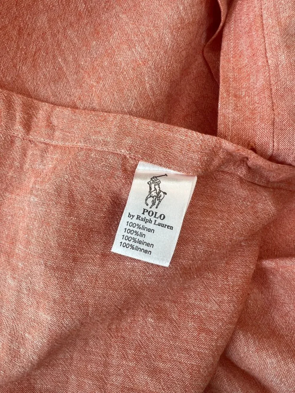 VTG Polo Ralph Lauren 100% Linen USA Made Orange Coral Size L Shirt Y2K